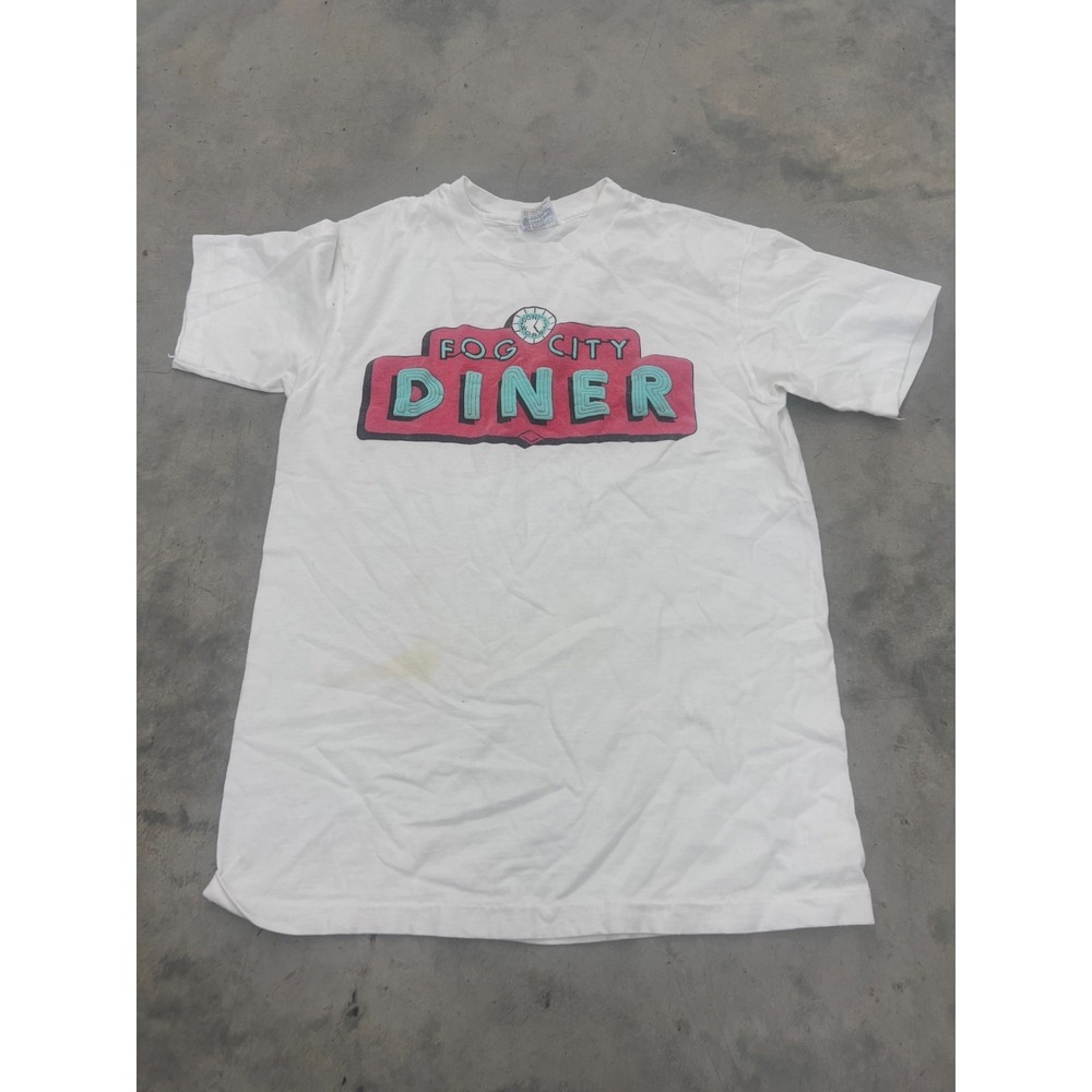 VTG‎ 90s Hanes Beefy T-Shirt Mens Medium White Fog City Diner Graphic Streetwear